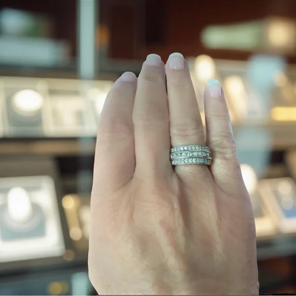 3.50 Ct Princess Cut Moissanite Anniversary Band Ring 925 Sterling Silver - Picture 6 of 7